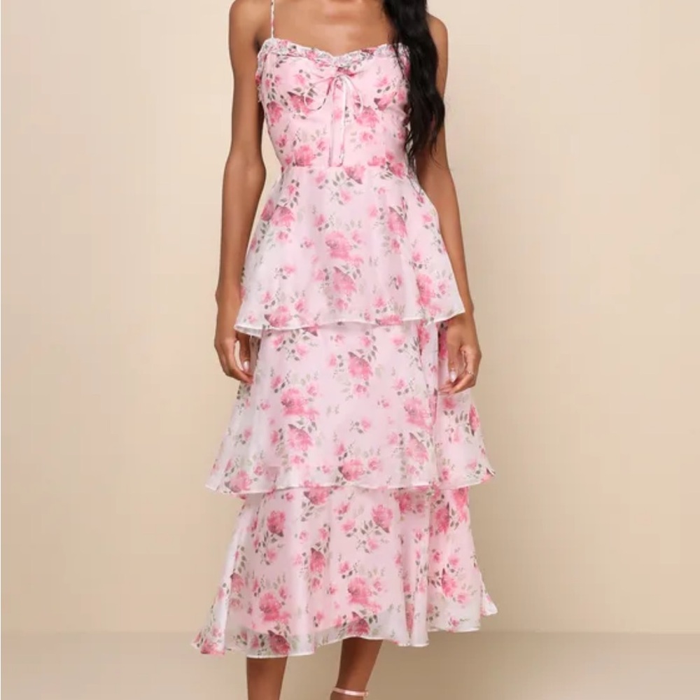 Lulu’s Floral Pink Tiered Dress